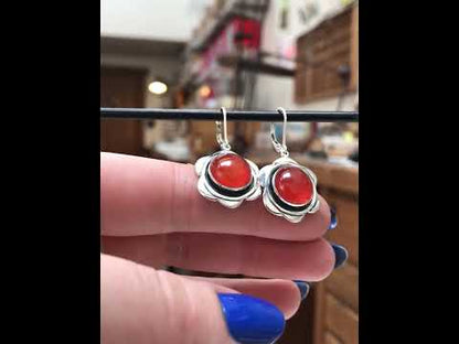 Carnelian Gemstone Dangle Earrings in Flower Shape - Flower Power Earrings on Lever Back Ear Wires