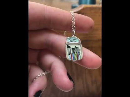 Paint Pendant - Sterling Silver and Enamel Paintbrushes Necklace for Painters and Artists