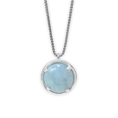 Prong Set Aquamarine In Sterling Silver on Box Chain