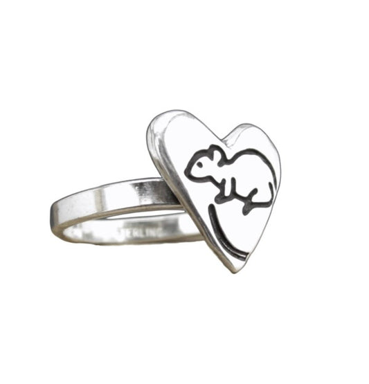 Sterling Silver Heart Rat Ring - Pet Rat Love Charm Ring