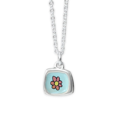 Dainty Pink Flower Necklace - Sterling Silver and Enamel Pastel Flower Necklace on Adjustable Chain