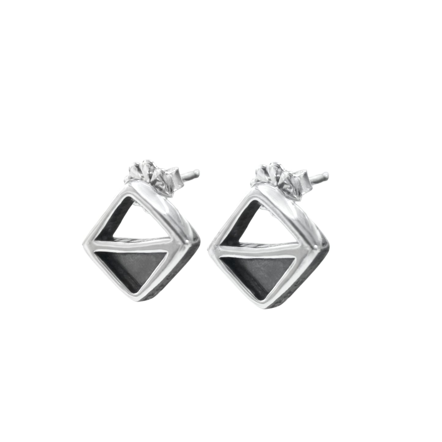 Modern Sterling Silver Half Diamond Post Earrings