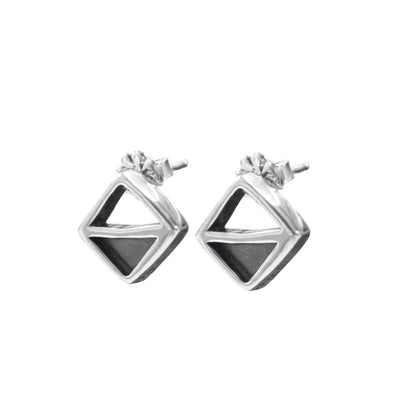 Modern Sterling Silver Half Diamond Post Earrings