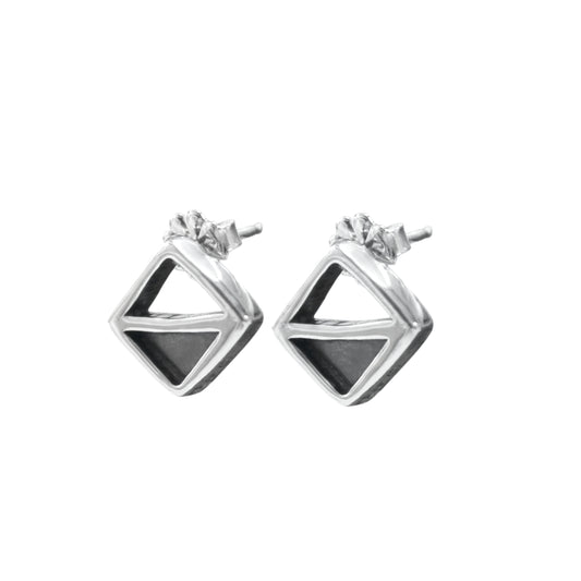 Modern Sterling Silver Half Diamond Post Earrings