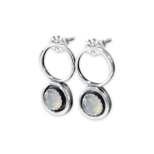Modern Grey Moonstone Post Earrings