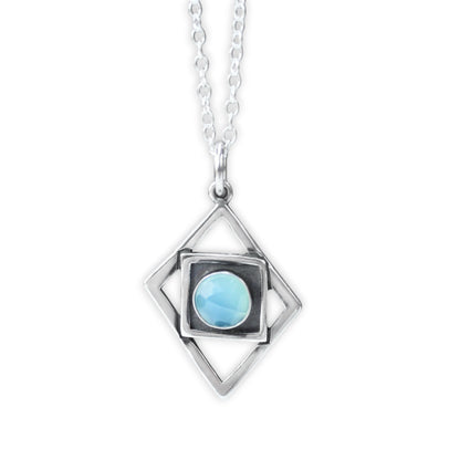 Diamond Shaped Chalcedony Necklace - Modern Geometric Chalcedony Pendant on Adjustable Chain