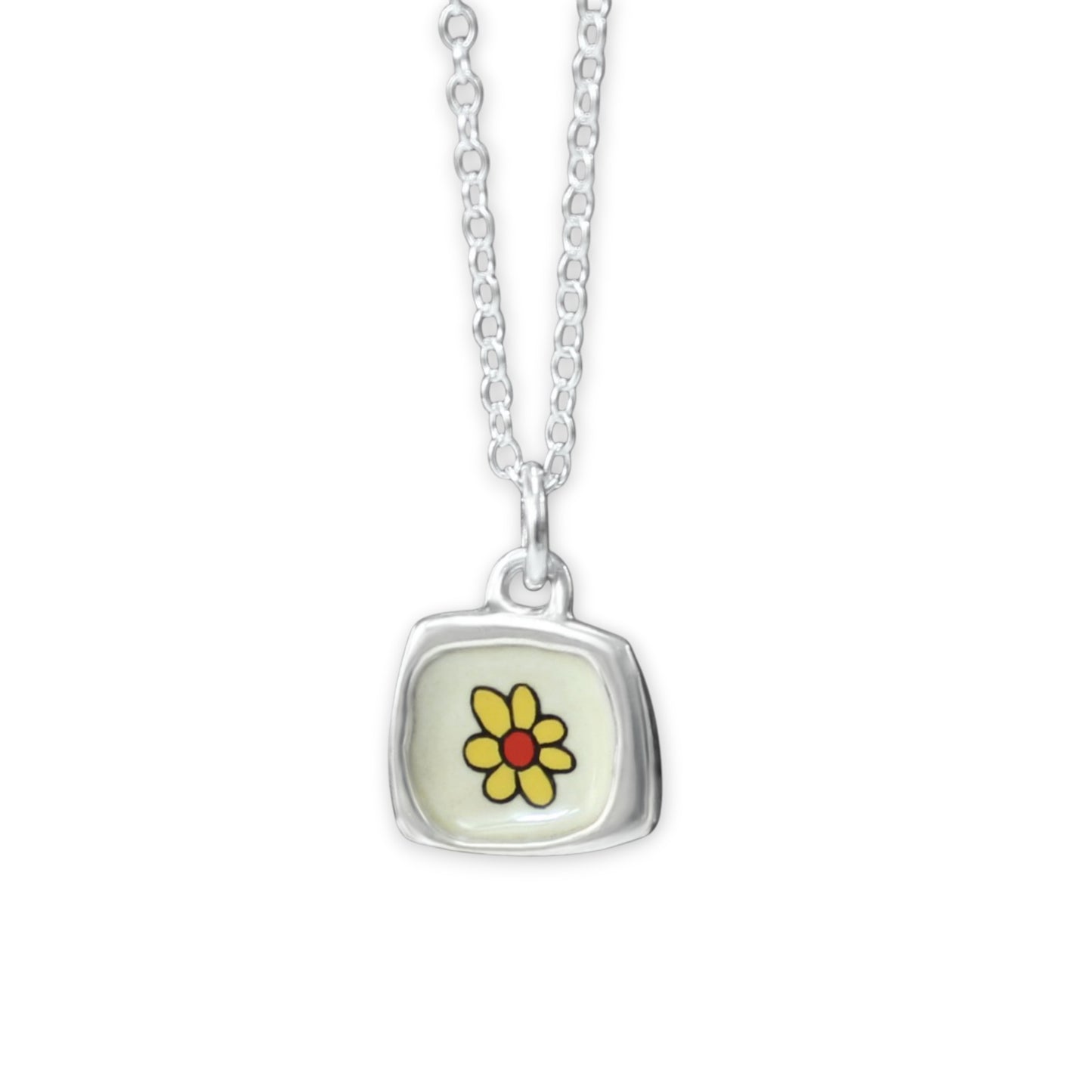 Teeny Tiny Enamel and Sterling Silver Daisy Necklace on Adjustable Serling Chain
