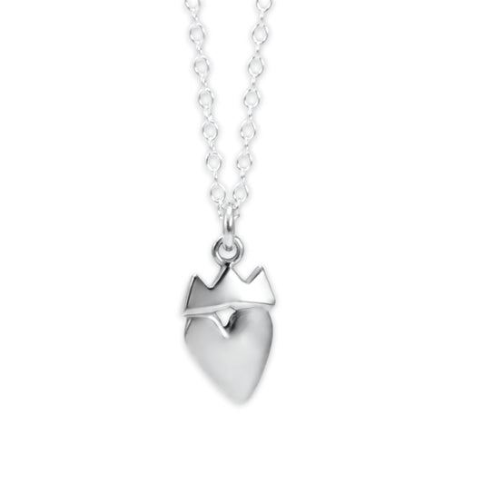 Sterling Silver Crown Heart Necklace - Modern Claddagh Necklace