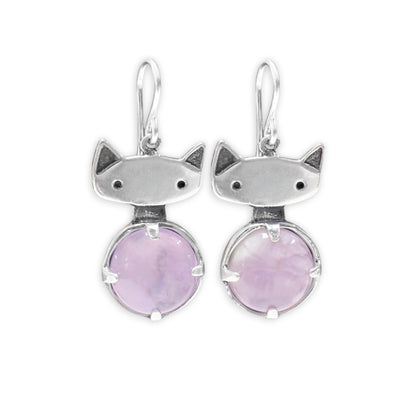 Prong Set Rose Quartz Cat Earrings