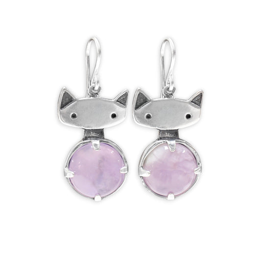 Prong Set Rose Quartz Cat Earrings