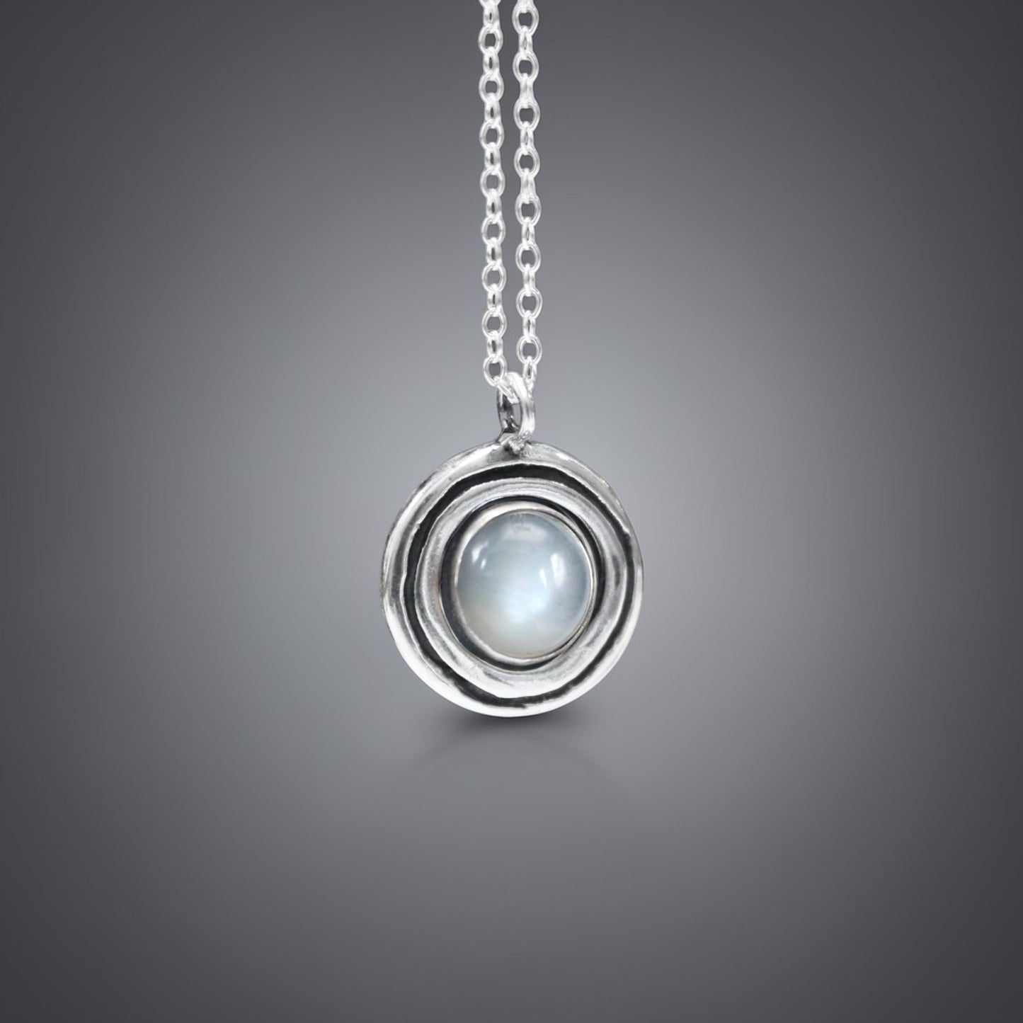 Modern Round Moonstone Necklace - Sterling Silver and Moonstone Organic Shaped Circle Pendant