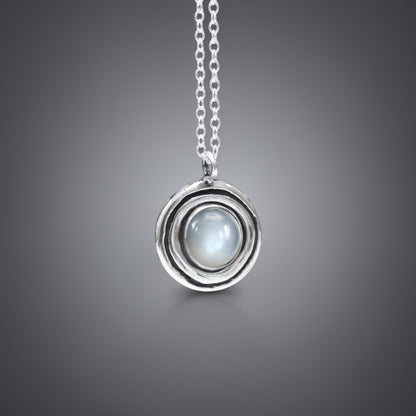 Modern Round Moonstone Necklace - Sterling Silver and Moonstone Organic Shaped Circle Pendant