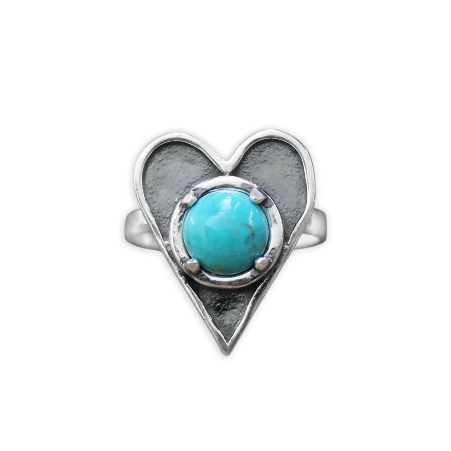 Large Prong Set Turquoise and Sterling Silver Heart Statement Ring