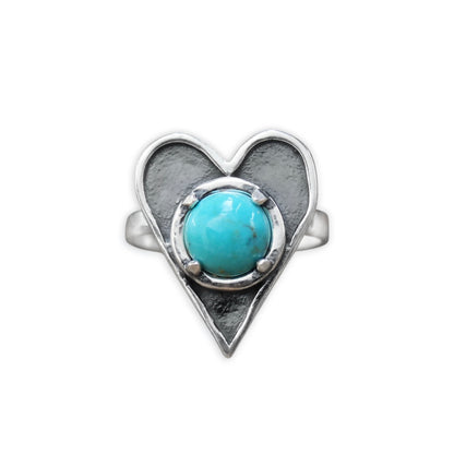 Large Prong Set Turquoise and Sterling Silver Heart Statement Ring
