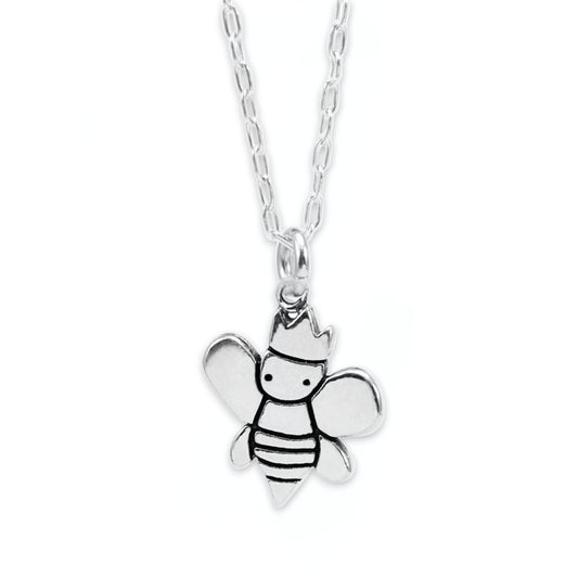 Sterling Silver Queen Bee Charm Necklace on Adjustable Chain