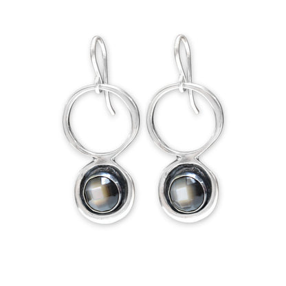 Sterling Silver and Mother of Pearl Dangle Earrings - Mid-Century Modern