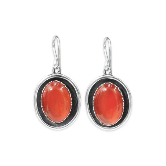 Carnelian Oval Dangle Earrings
