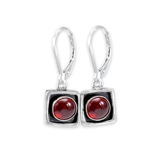 Sterling Silver Garnet Earrings - Red Gemstone Earrings on Sterling Lever Back Ear Wires