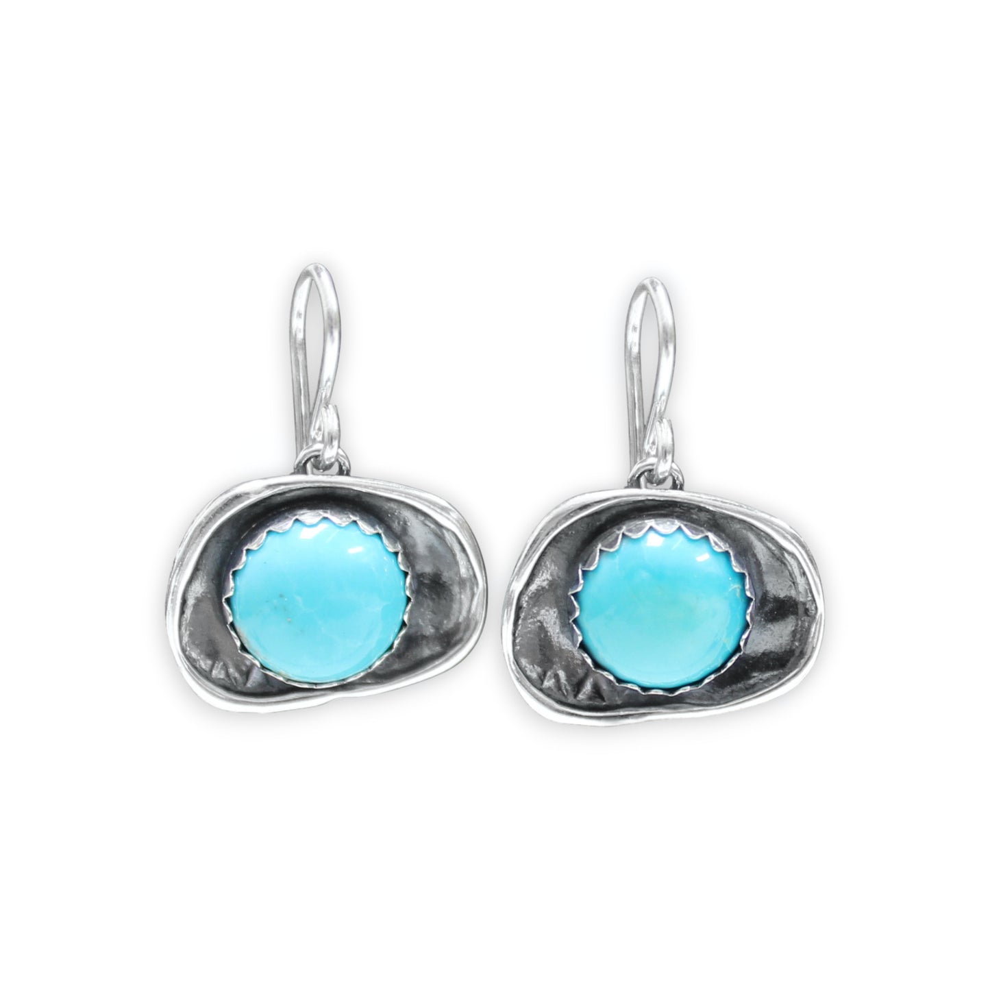 Kingman Turquoise Earrings - Brilliant Blue Turquoise Earrings in Modern Shadowbox Setting
