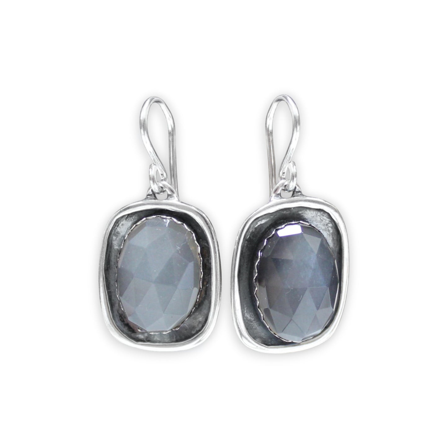 Grey Moonstone Earrings - Rose Cut Moonstone Dangle Earrings on Silver Ear Wires