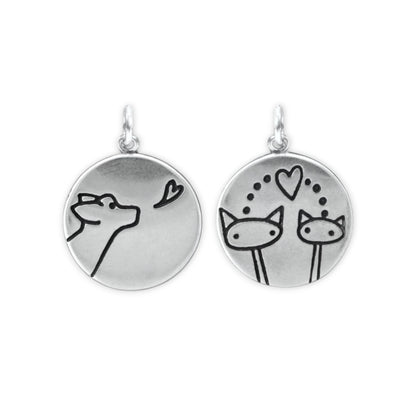 Reversible Sterling Silver Cat Charm and Dog Charm Necklace on Adjustable Chain