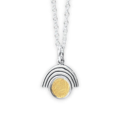 Sterling Silver and 24k Gold Art Deco Style Rainbow Pendant Necklace