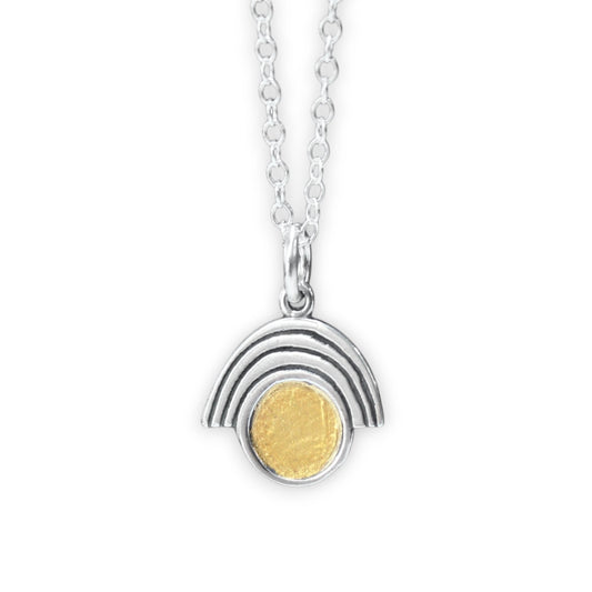 Sterling Silver and 24k Gold Art Deco Style Rainbow Pendant Necklace