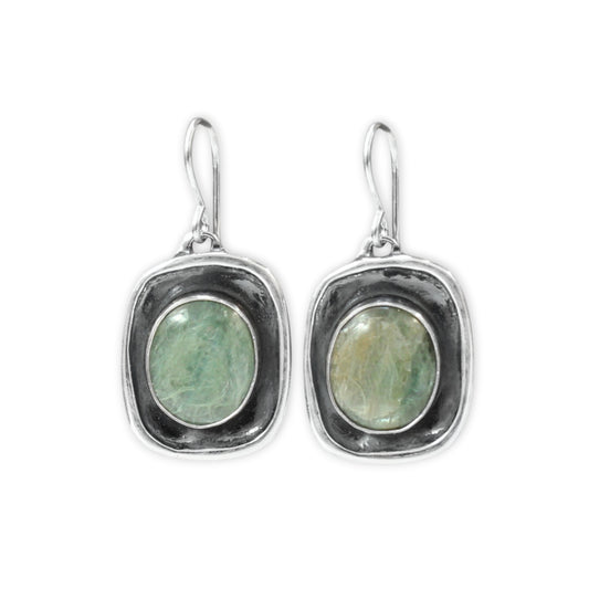 Shiny Green Kyanite Earrings in Sterling Silver Setting