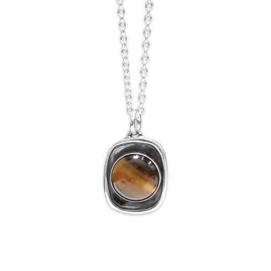 Tiger's Eye Pendant Necklace on Adjustable Sterling Chain