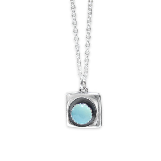 Modern Sterling and Aqua Chalcedony Pendant on Adjustable .925 Chain