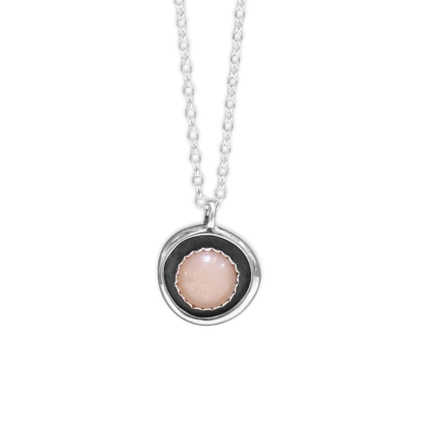 Pink Moonstone Pendant in Sterling Silver Shadow Box Setting
