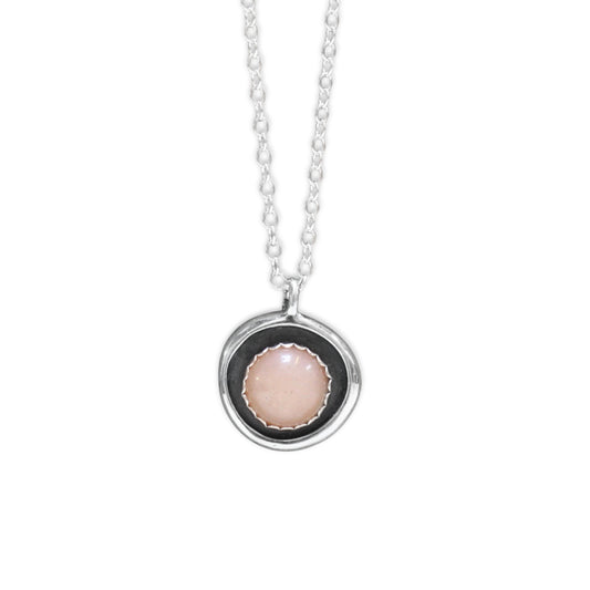 Pink Moonstone Pendant in Sterling Silver Shadow Box Setting