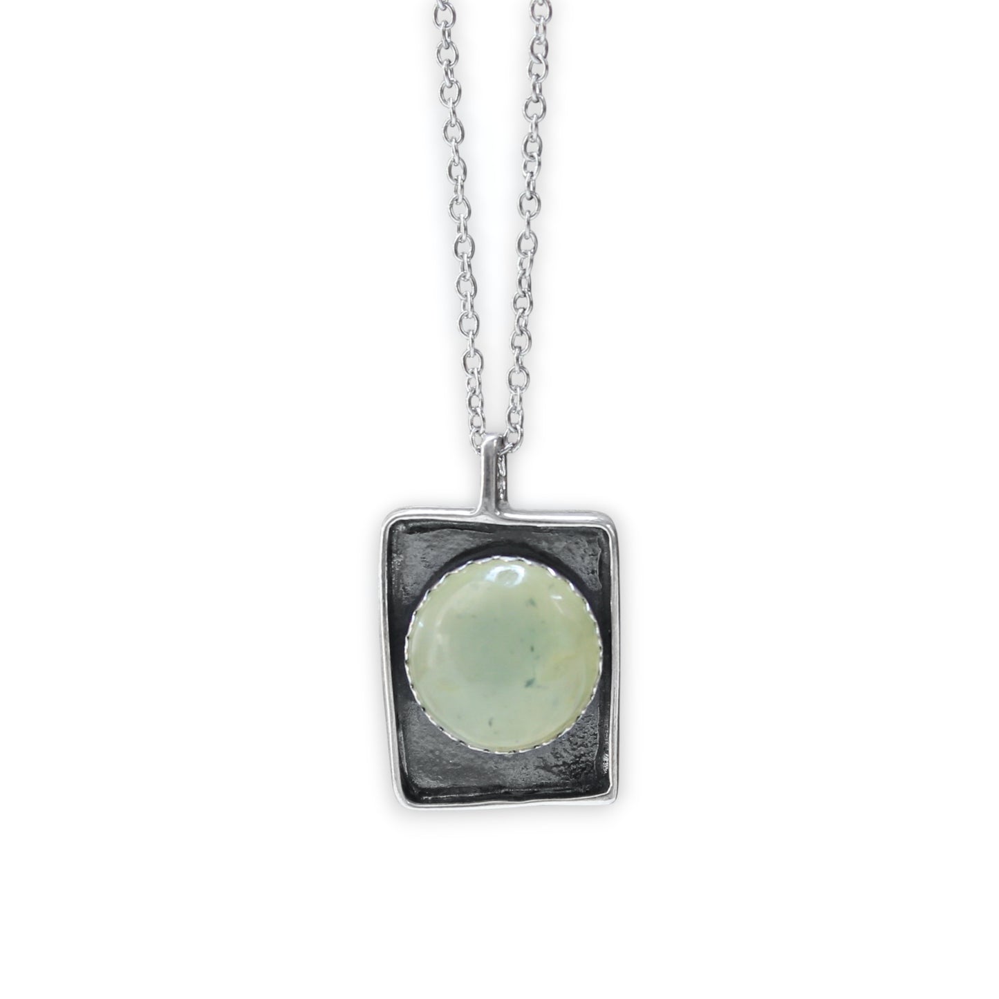 Large Prehnite Shadowbox Pendant on Adjustable Chain