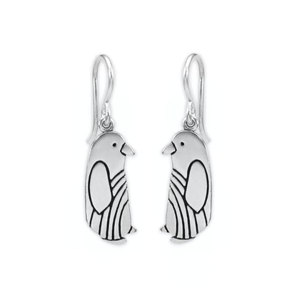 Sterling Silver Penguin Dangle Earrings - Penguin Charm Jewelry