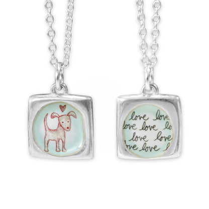 Reversible Love Dog Necklace - Sterling Silver and Enamel Puppy Love Pendant