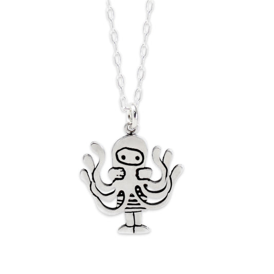 Sterling Silver Octopus Necklace - Anthropomorphic Necklace