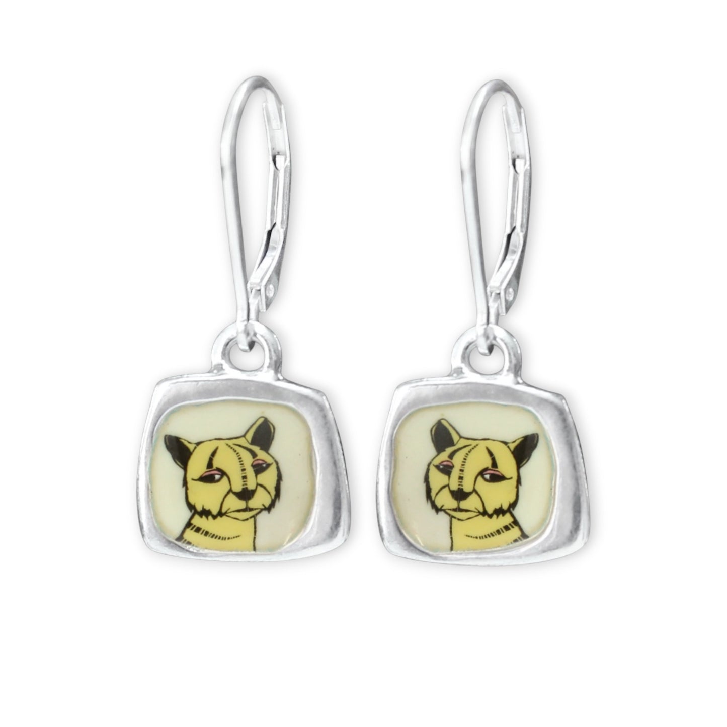 Teeny Tiny Tiger Earrings - Sterling Silver and Enamel