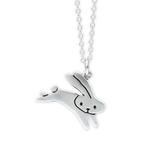 Sterling Silver Rabbit Necklace - Leaping Bunny Pendant