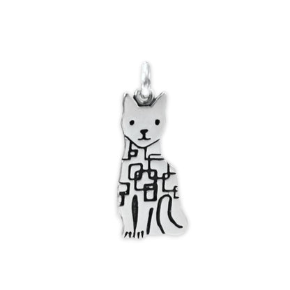 Sterling Silver Modern Sitting Cat Charm on Adjustable Cable Chain
