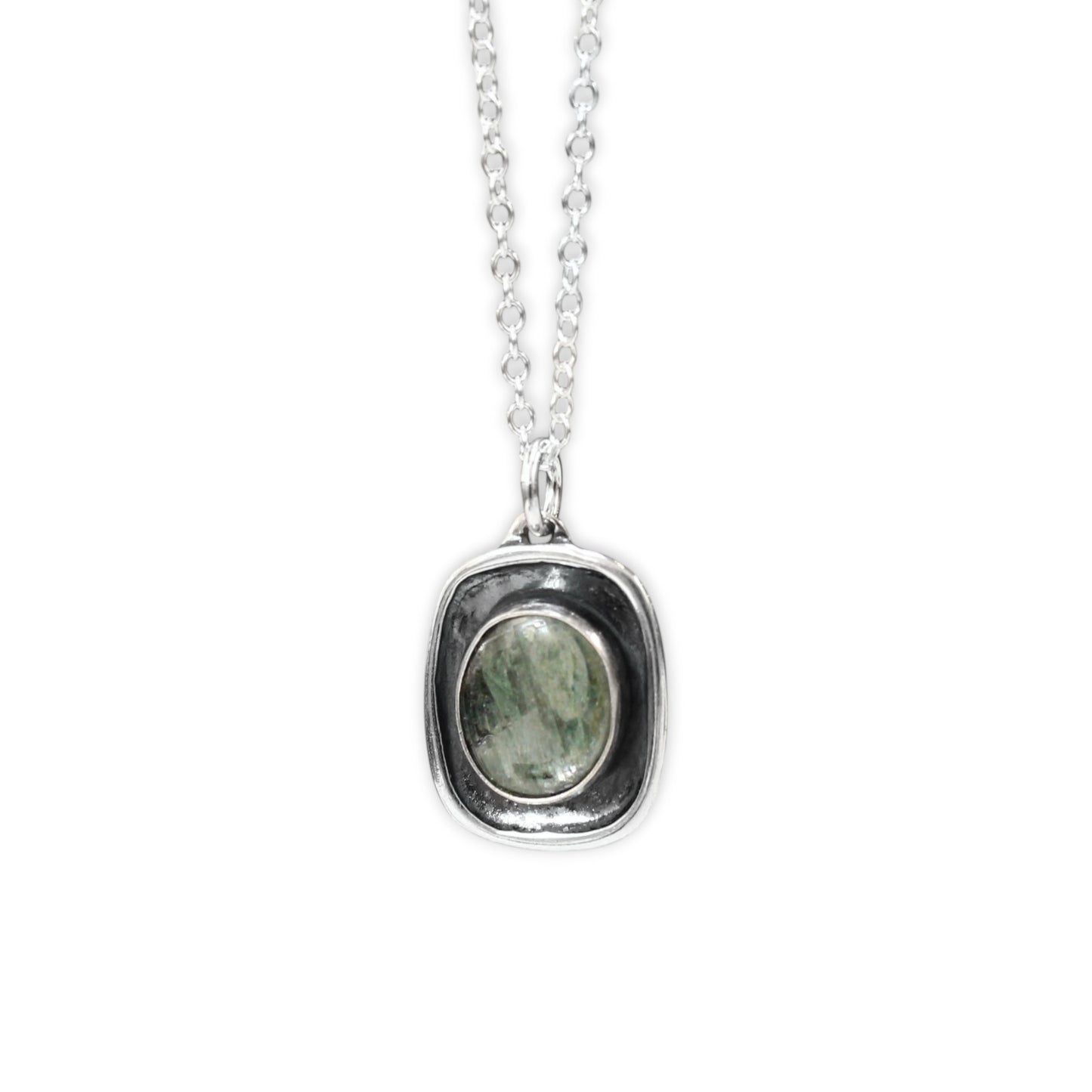 Shiny Green Kyanite Pendant in Sterling Silver Setting