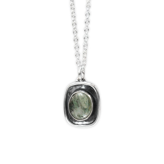 Shiny Green Kyanite Pendant in Sterling Silver Setting