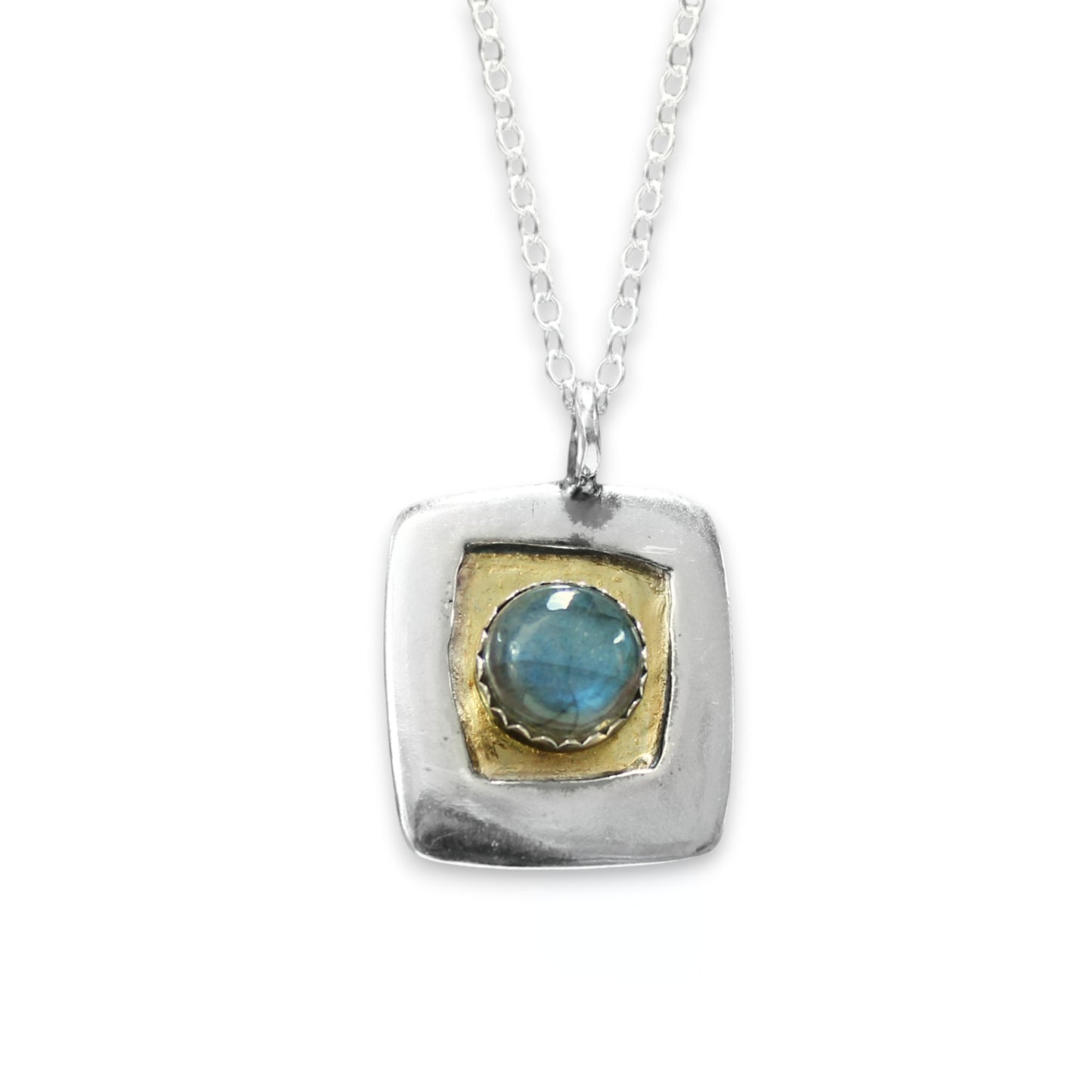 Sterling Silver and 24k Gold Labradorite Necklace on Adjustable Chain