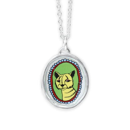 Tiger Portrait Pendant in Sterling Silver and Enamel