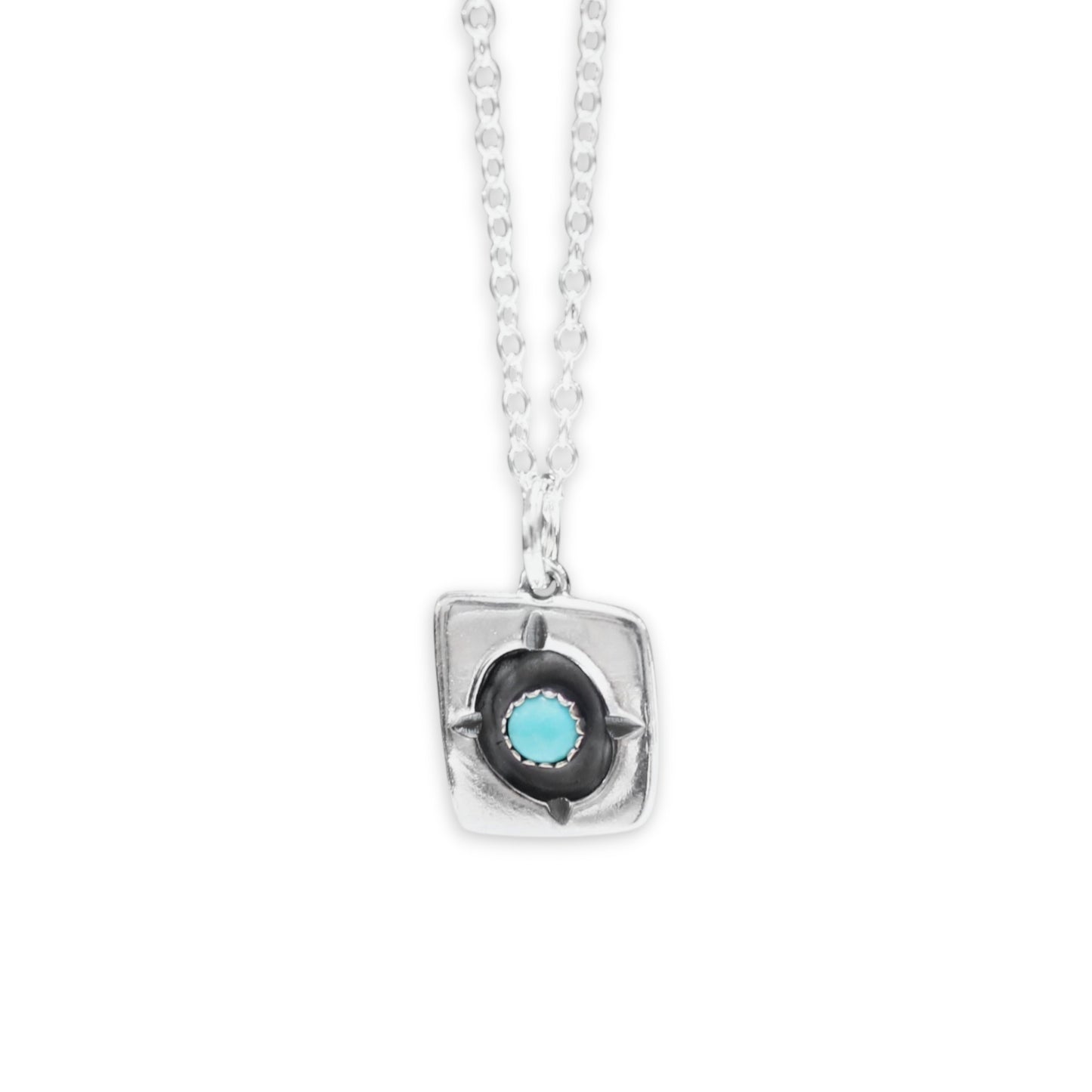 Rustic Shadow Box Turquoise Pendant with Geometric Detail