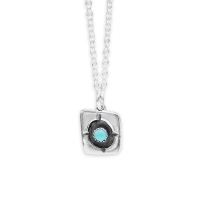 Rustic Shadow Box Turquoise Pendant with Geometric Detail