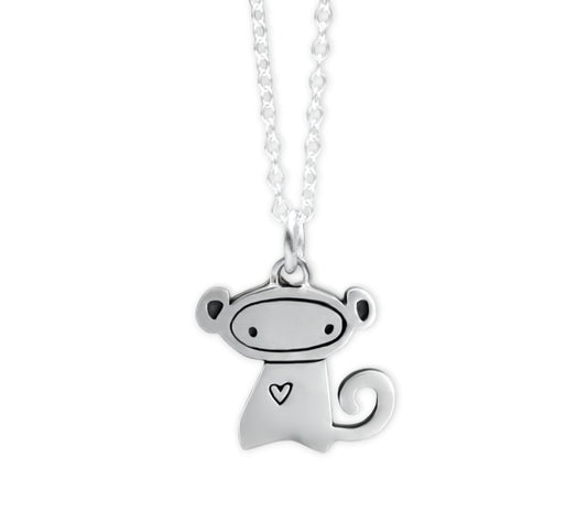 Sterling Silver Monkey Charm Necklace on Adjustable Chain - Monkey Charm