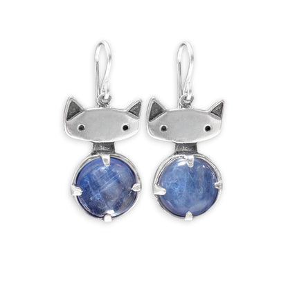 Prong Set Kyanite Cat Earrings in Sterling Silver