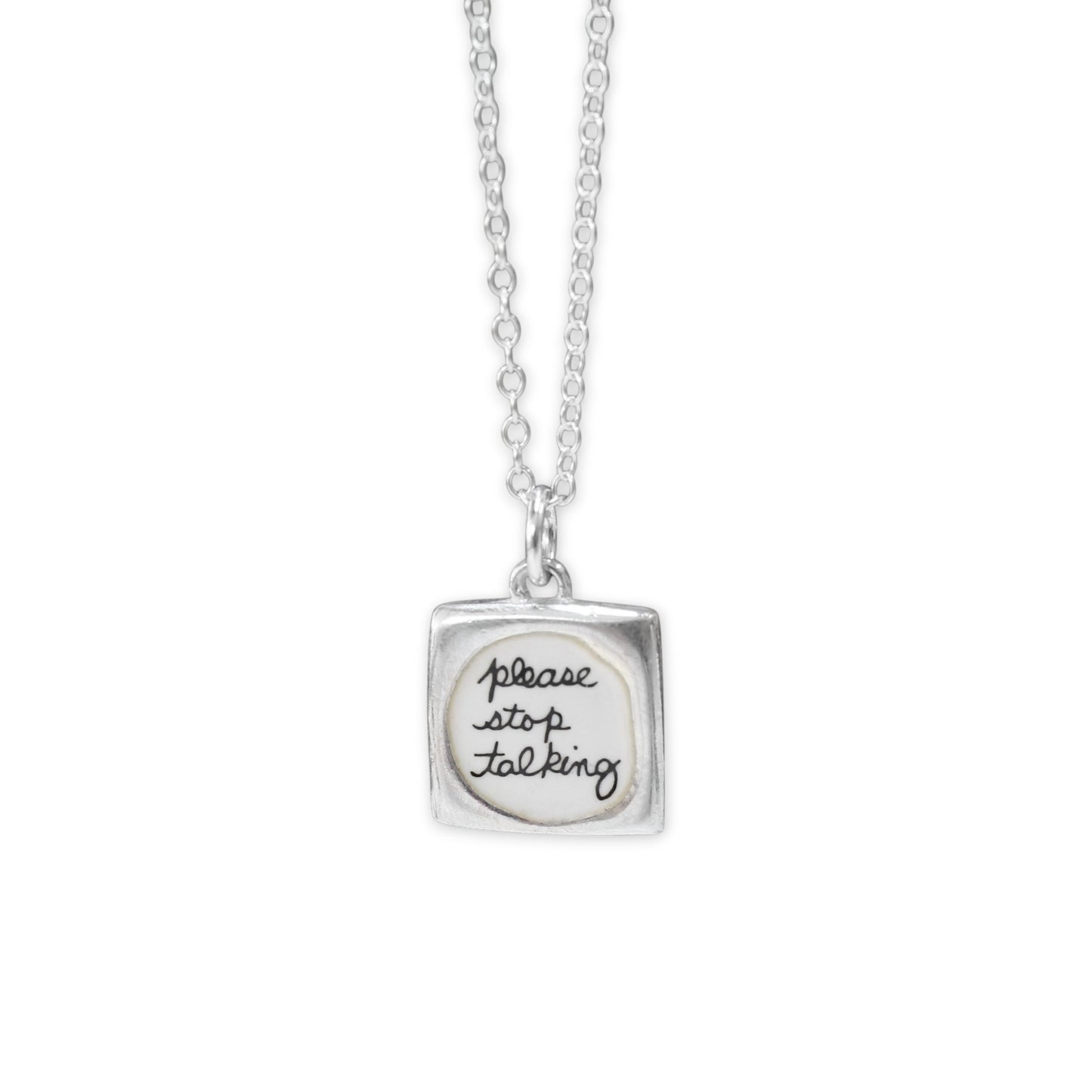 Please Stop Talking - Don't Care - Reversible Sterling Silver Introvert Pendant Necklace