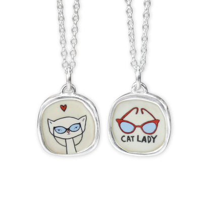Sterling Silver Cat Lady Pendant on Adjustable Chain - Cat Charm