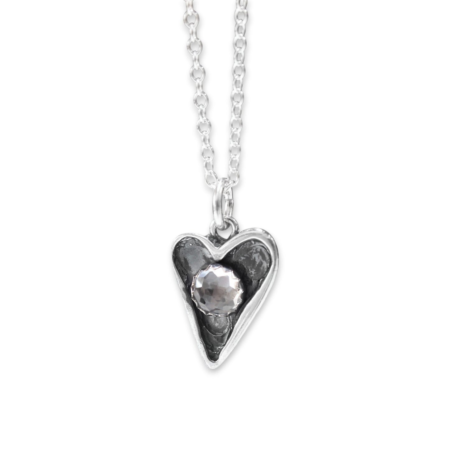 Heart Pendant with Brilliant Rose Cut Topaz on Adjustable Sterling Chain